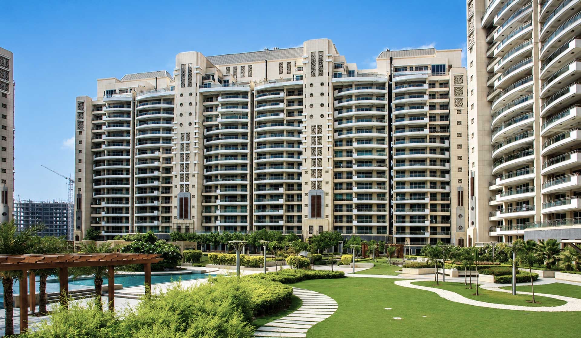 Garden paths beneath the residential towers