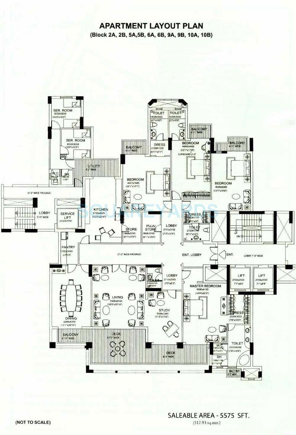 4 BHK + Study + Staff floor plan