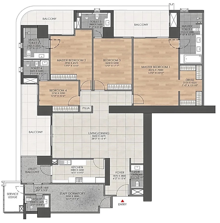 4 BHK + Staff floor plan