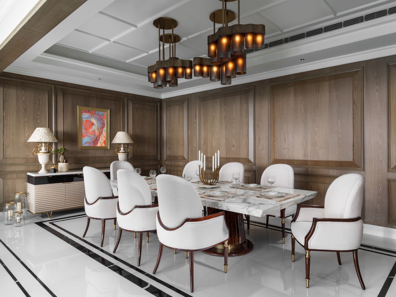 Formal dining room in panelled timber