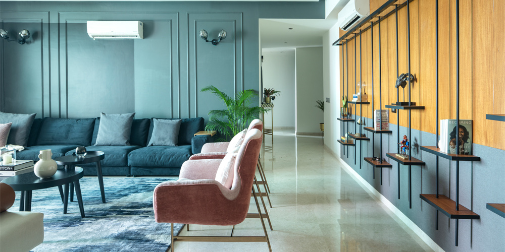 Lounge with timber display wall