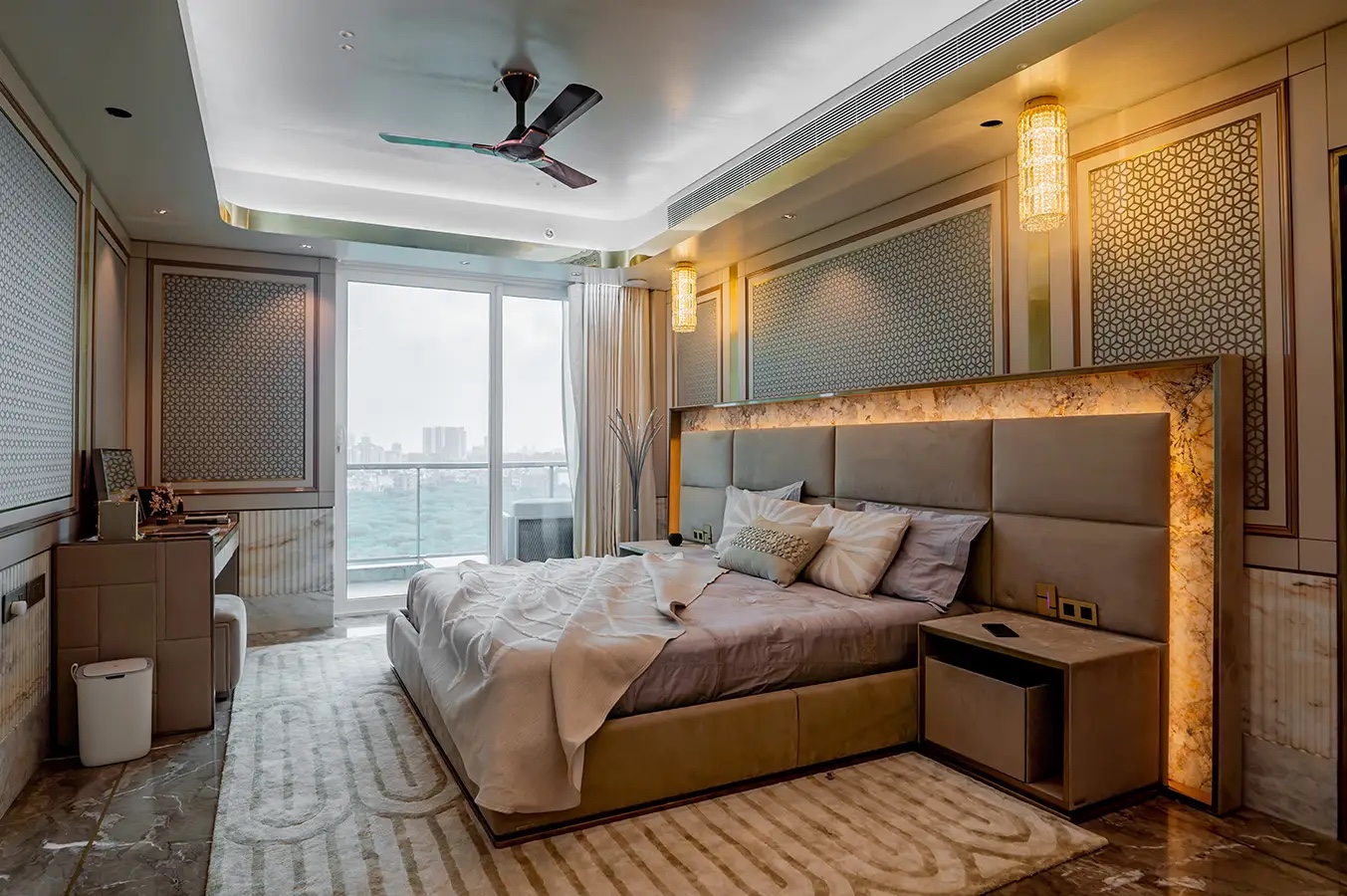 Principal bedroom with panelled headboard