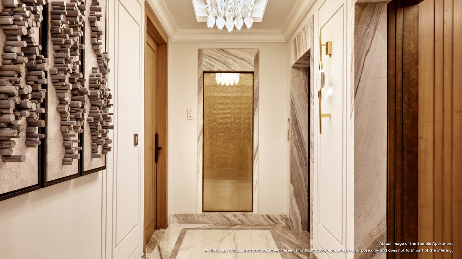 Lift lobby with marble and brass