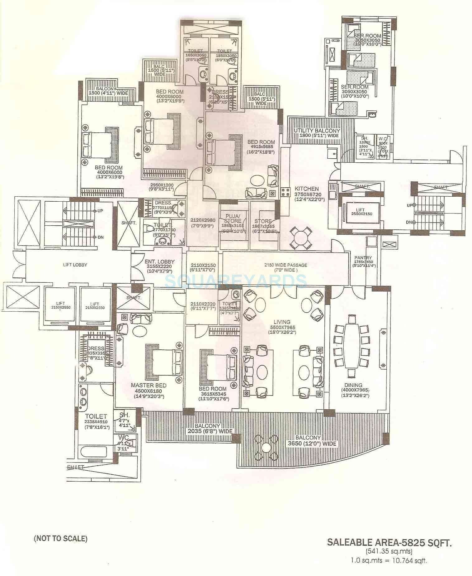 5 BHK + Staff floor plan