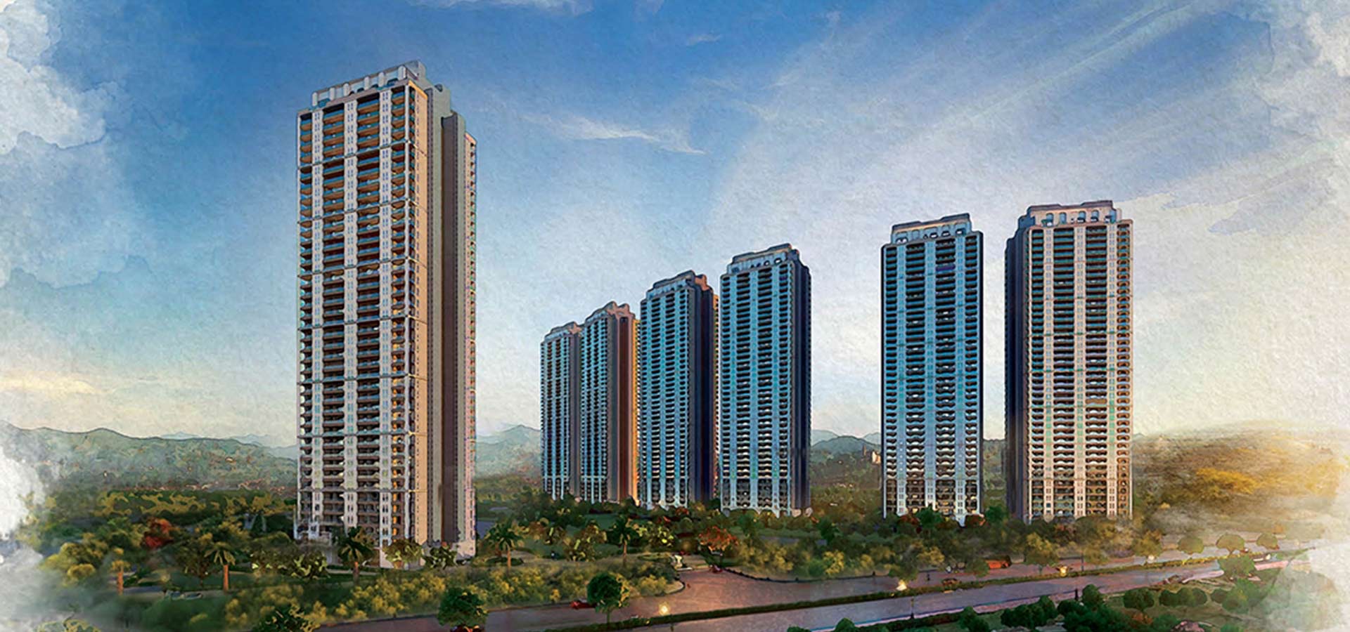 Privana township towers rising above landscaped greens (Privana South render)