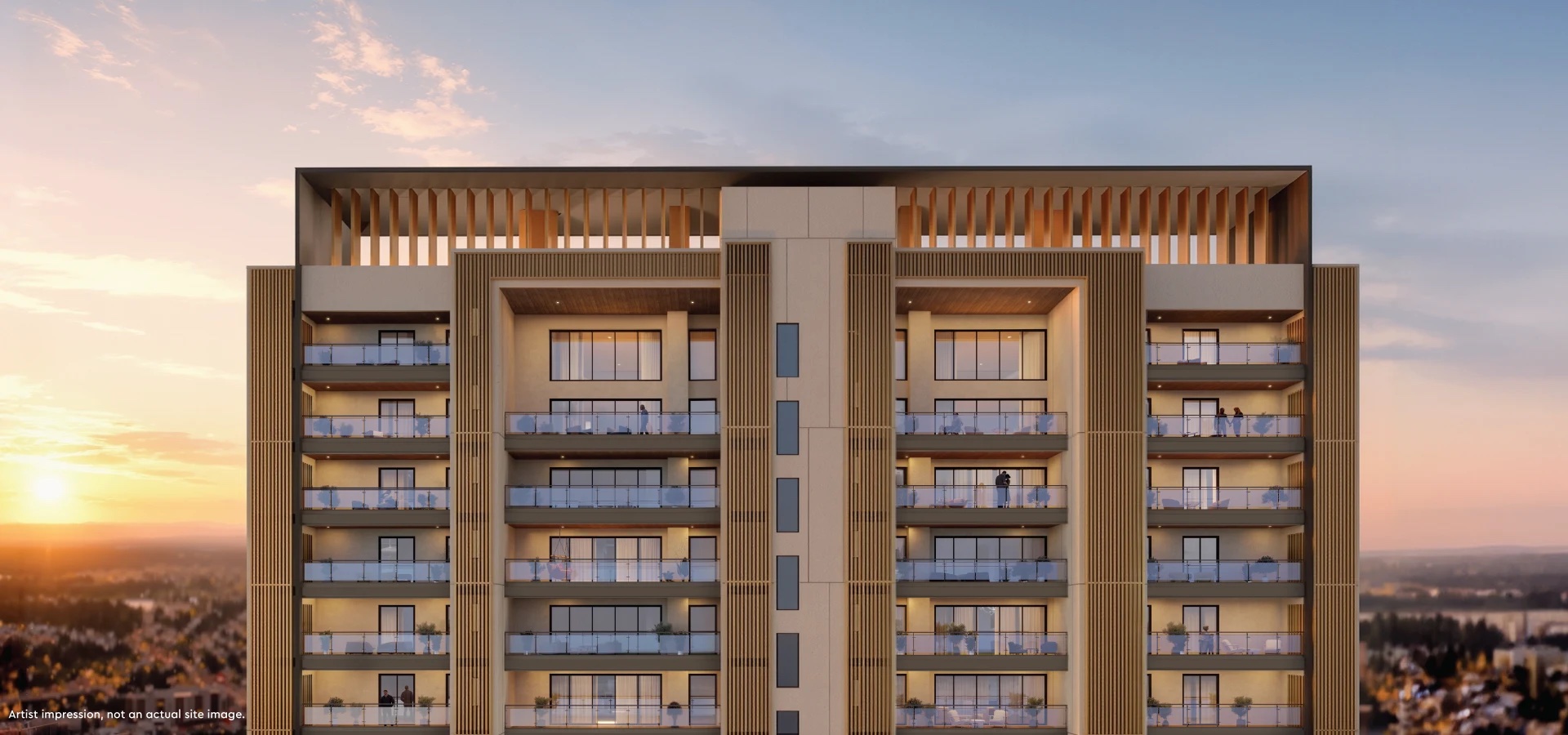 Godrej Samaris tower facade glowing at sunset