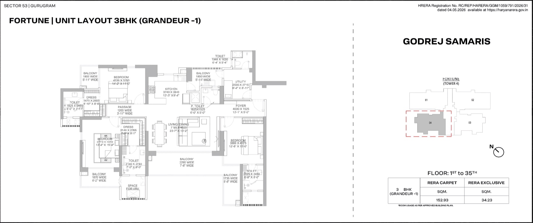 3 BHK (Grandeur-1) floor plan