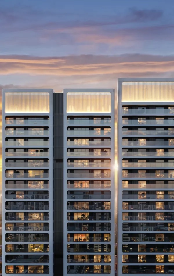 Verano tower crowns at dusk, portrait view