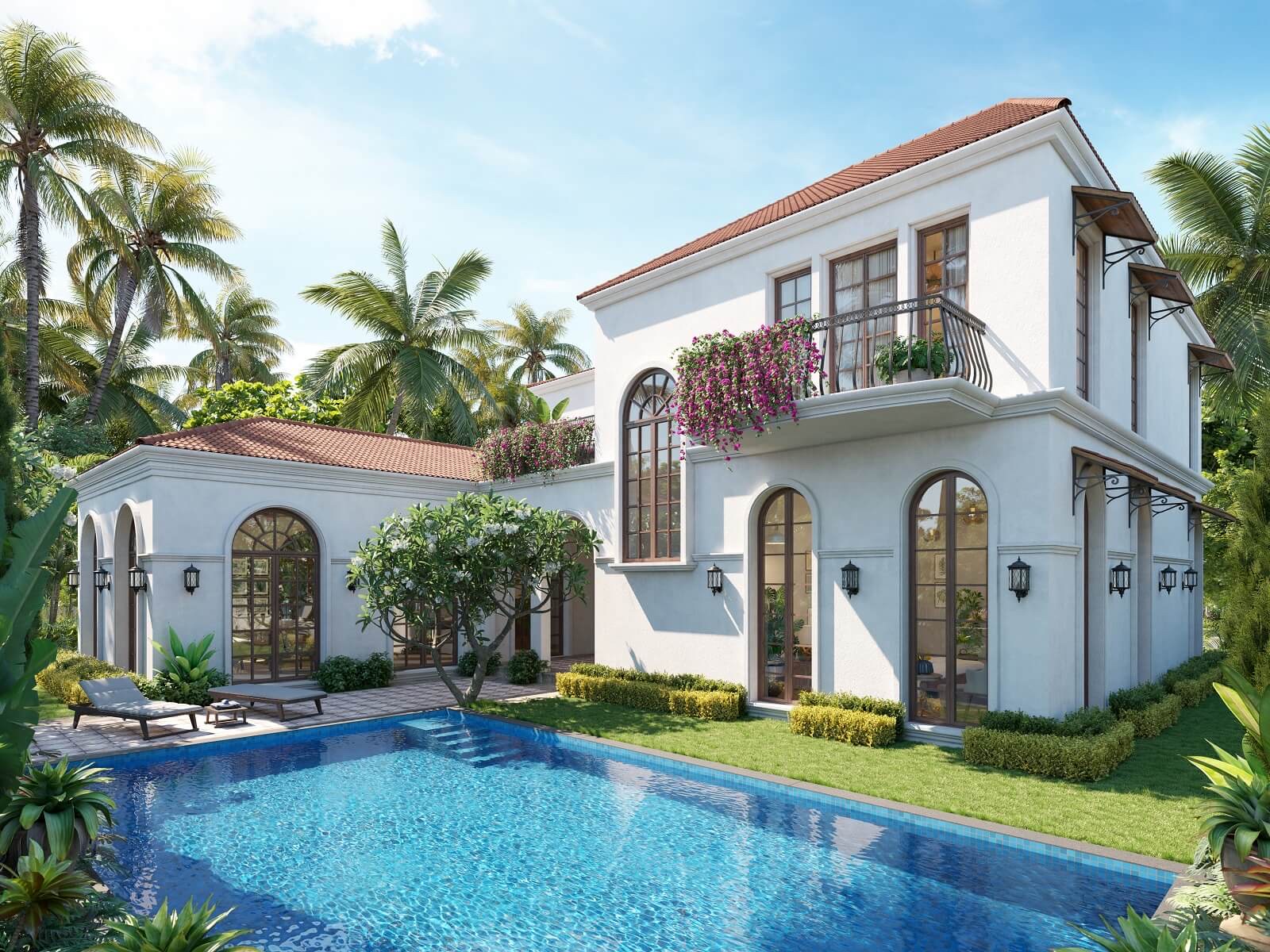 Whitewashed Isprava villa with arched windows and private pool (representative render)