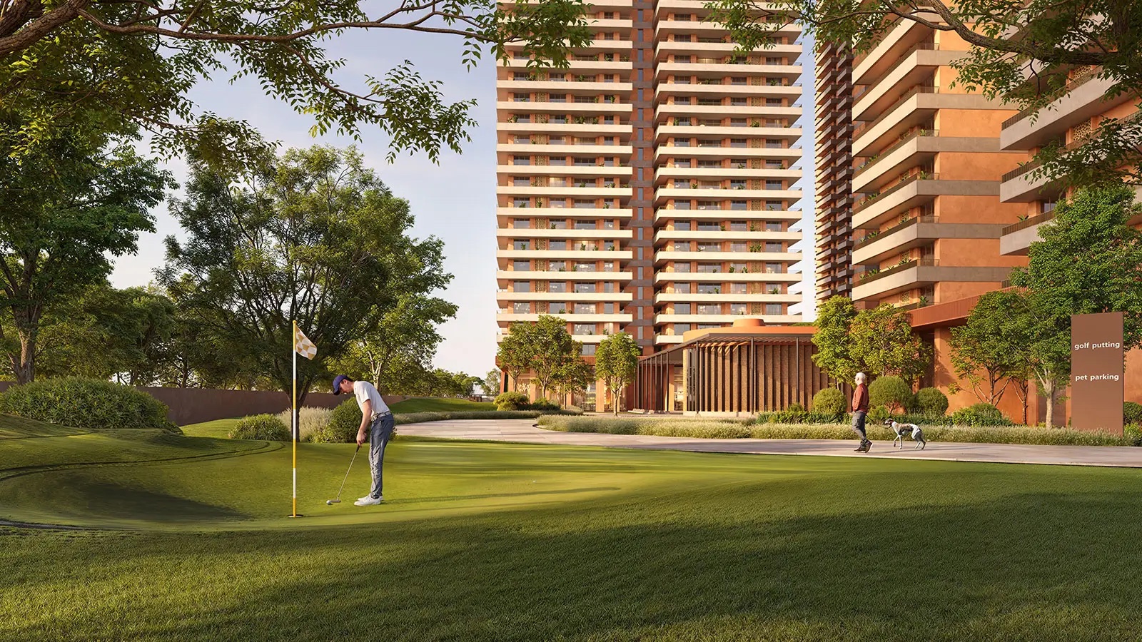 Golf putting green beneath the residences