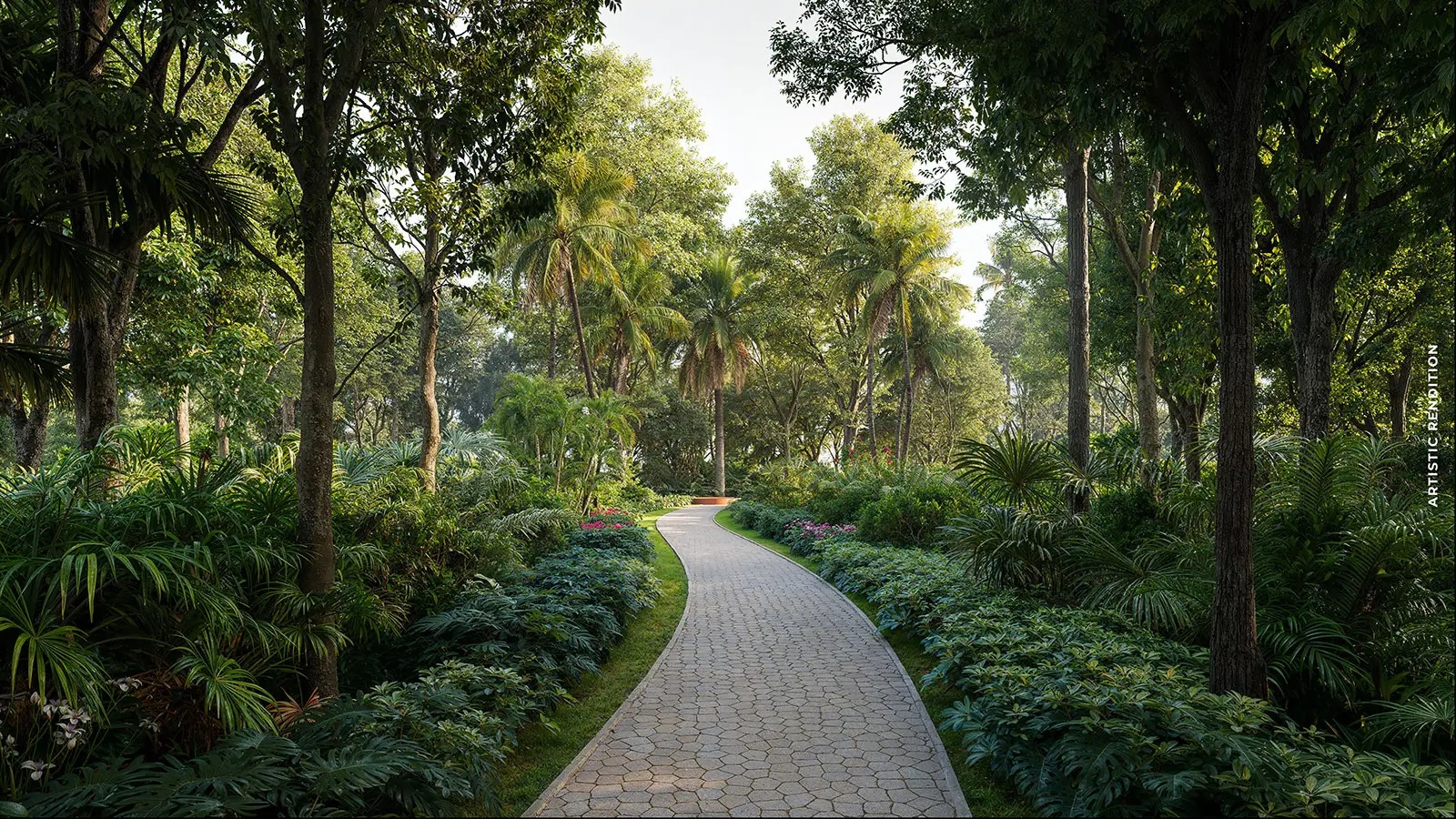 Paved path through the central forest