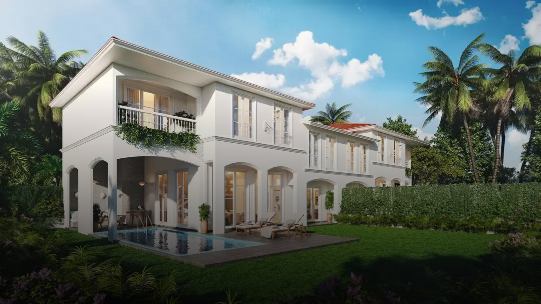 White Sircaim villa with arched verandah and private pool (render)