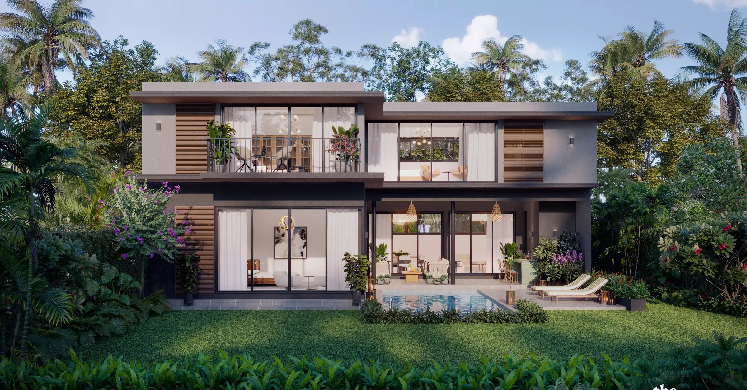 Contemporary Chapter villa with timber screens and pool (design identity render)