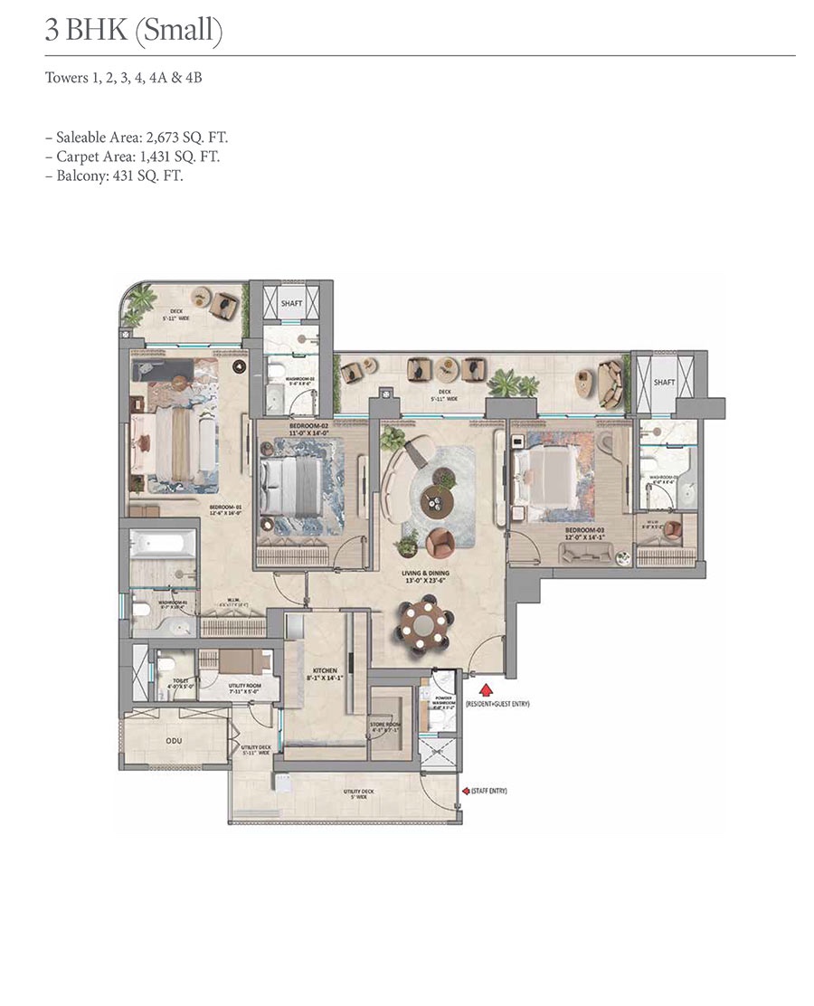 3 BHK (Small) floor plan